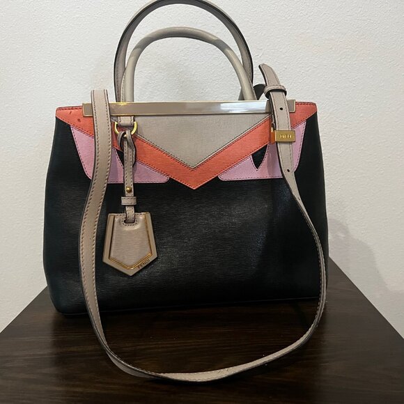 Fendi 2Jours Monster Tote in Black/Coral/Lilac/Taupe Leather - Picture 1 of 9